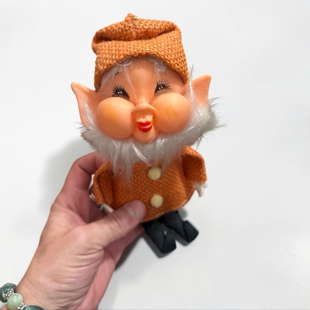 Vintage Christmas Elf Gnome Pixie Puffy Cheeks Ornament Figure Japan 8" MCM